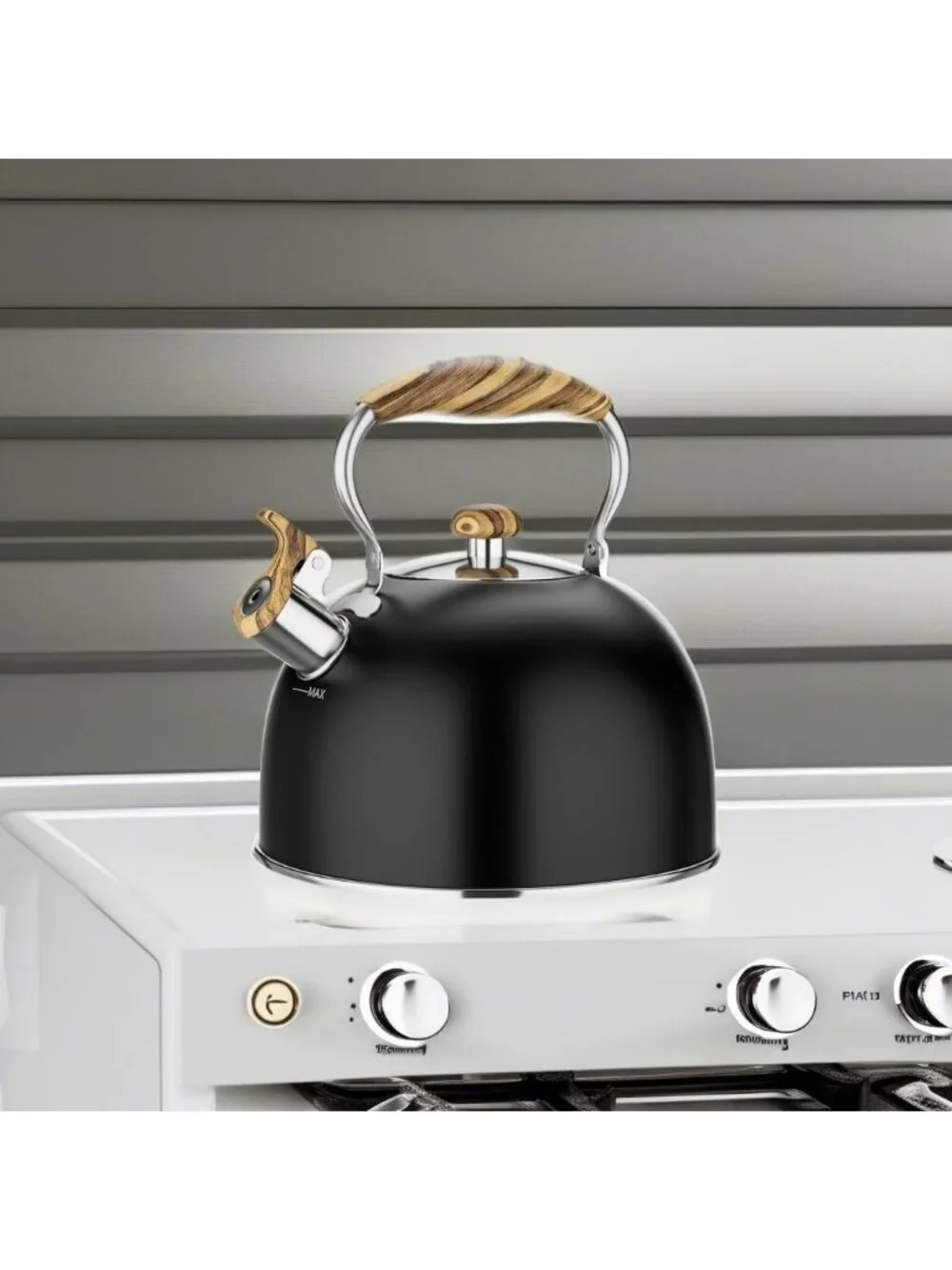 Black Kitchen Whistling Tea Kettle 2.6 Quart Stainless Steel Stovetop Induction